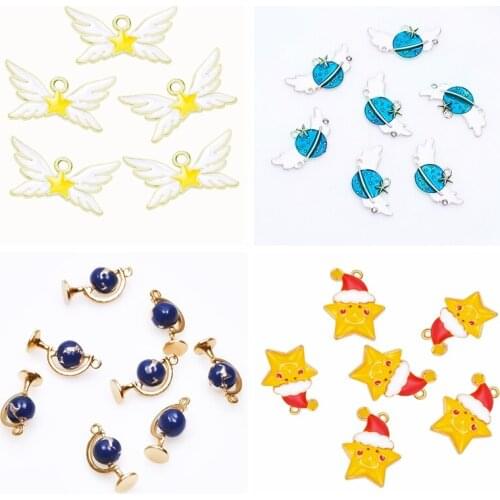 DIY 10pcs Rotatable Planet Pendants For Jewelry Making Necklace Accessories Yellow Stars Golden Enamel Charms Handmade Supplies