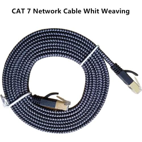 RJ45 Network Cable Ethernet Cat7 10Gbps Braided Ethernet Shield SSTP RJ 45 Gold Plated Plug Flat Cat7 Patch Cord 10m 20m 30m 40m