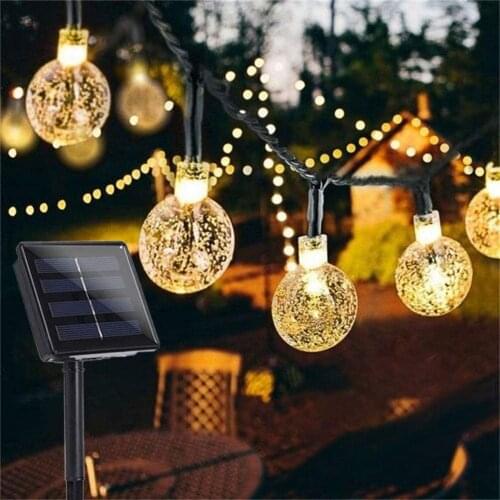 Street Garland Solar LED String Lights Fairy Bubble Ball Warm Light Festoon 2 Mode Outdoor Waterproof Garden Wedding Decoration