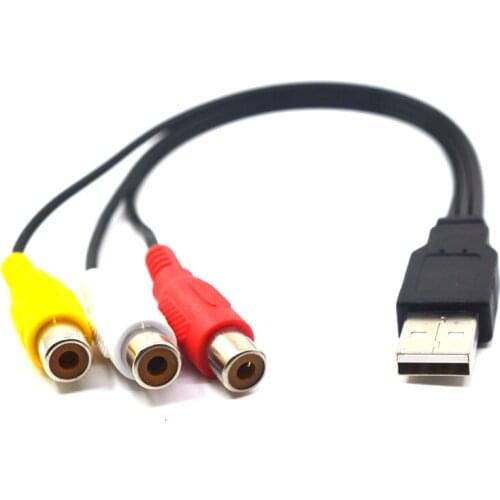 USB Male to 3RCA RGB Female AV Audio Video Composite Cable Cord Adapter Converter Connector Component Lead RCA Cable