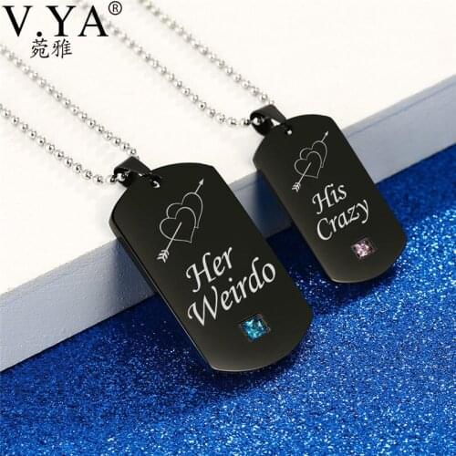 V.Ya Romantic Crytal Lover Pendent Necklaces Fashion Black Tag Her Weirdo & His Crazy Women Men Necklaces Charms Gifts Wholesale