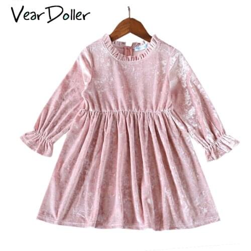 VearDoller Fashion Pleuche Girls Dress Solid Long Sleeve Kids Dresses for Girls Outerwear Childrens Clothing Baby Girl Dress