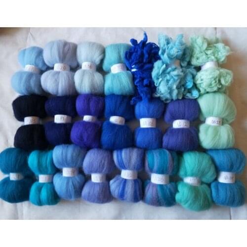 WFPFBEC alpaca Curly Fiber for Wool Felt especially for Poodle/Bichon and Sheep blue color 220g 10g/color 22colors