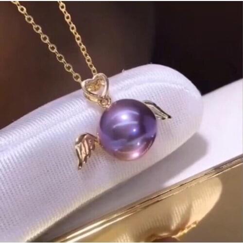Fine Jewelry 18K Yellow Gold Natural Ocean Purple Pearl 9-10mm Pendant Necklaces for Women FIne Pearls Pendants