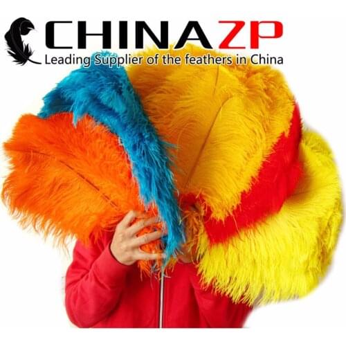 CHINAZP Factory 40~45cm(16~18inch) Length 100pcs/lot Dyed Mixed Colors Ostrich Wing Plume Feathers