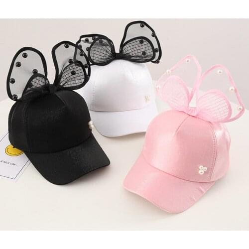 Baseball cap female summer cap pearl bow net cap girl baby travel sunshade cap parent-child style cap