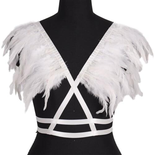 Natural Feather Womens Underwear Sexy Lingerie Harness Bra Stockings Garter Goth Harness Fashion Bdsm Body Belts Gothic Clothes