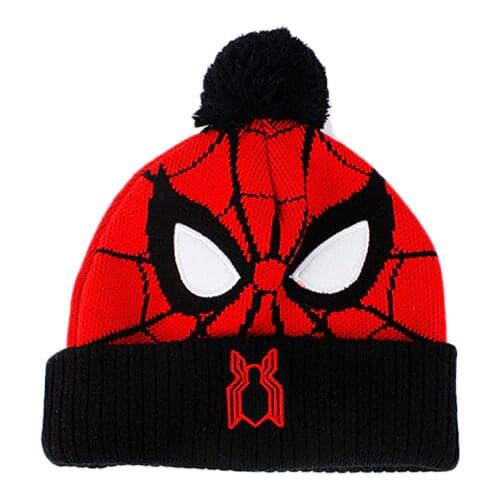 Winter Children Spiderman Coarse Needle Jacquard Embroidered Wool Ball Knitted Hat Knitted Gloves