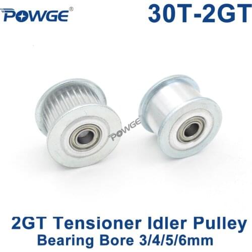 POWGE 2GT 30 Teeth Idler Timing Pulley synchronous Wheel Bore 3/4/5/6mm with Bearing for Width 6/10MM GT2 open belt 30T 30Teeth