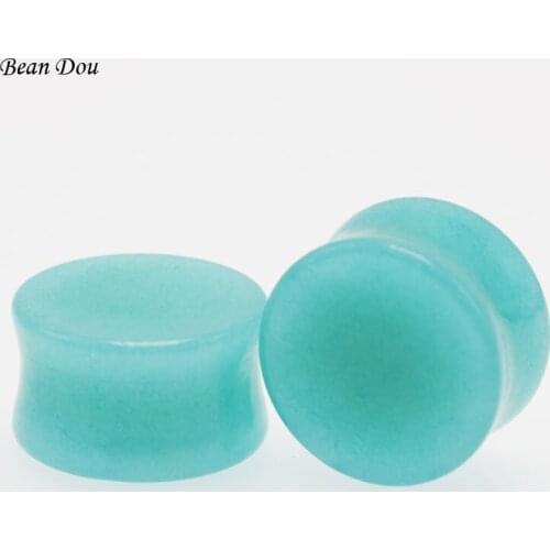 1PAIR Fashion Blue Organic Stone Ear Gauges Plug Earrings Tunnels Expander Stretchers 6mm 8mm 10mm 12mm 14mm 16mm Piercing New