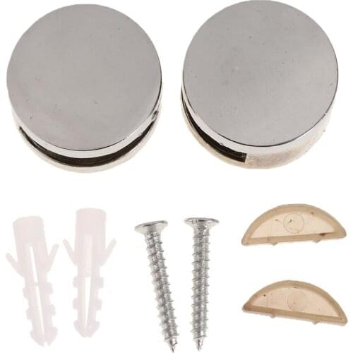 1Pair Metal Alloy Round Glass Mirror Mounting Holder Clip Set Clamp Bracket