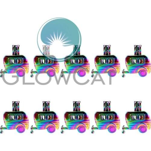 10x C916 Rainbow Carriage Beads Cage Locket Pendant Essential Oil Diffuser Pearl Cage Jewelry Making