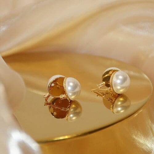 14K Real Gold Plated Fashion Jewelery Small Pearl Ball Exquisite Stud Earrings for Woman Holiday Party Elegant Earring