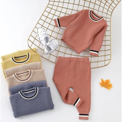 2pcs Baby Boy casual Stripes Babys Sets Solid Cotton Knitted Sets Kids Soft Autumn Winter Cloth