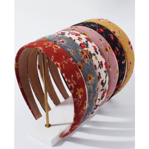 2 PCS/SET Retro Floral Headbands Solid Flower Plaids Hairbands Set for Women Wide Bezel Head Wrap Girls Korea Fashion Headwear