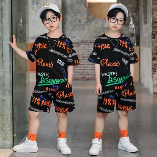 Cartoon Letter Baby Boys Clothes Summer Suit Tees Shorts Pants Loose T-shirt 2pcs Sets Hiphop Casual 2 to 13 Yrs Boy Kids Outfit