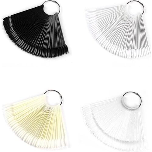 50pcs Round Head Iron Ring Fan-shaped Nail Color Card False Nails Manicure Display Plastic Manicure Tools