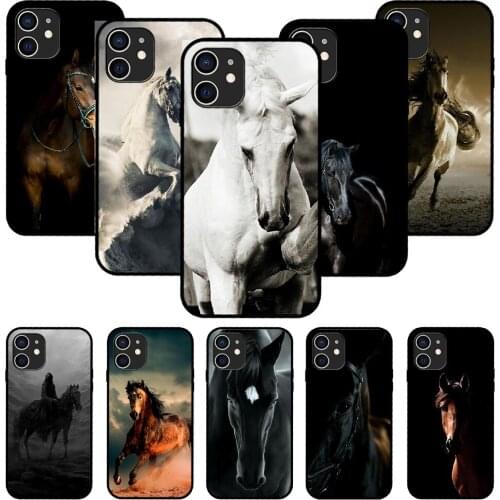 For iPhone 11 12 8 Plus Mini Pro X XR XS Max 4 5 7 6 6S 8 SE Phone Case Black Cover Prime Luxury Hoesjes Running horse animal
