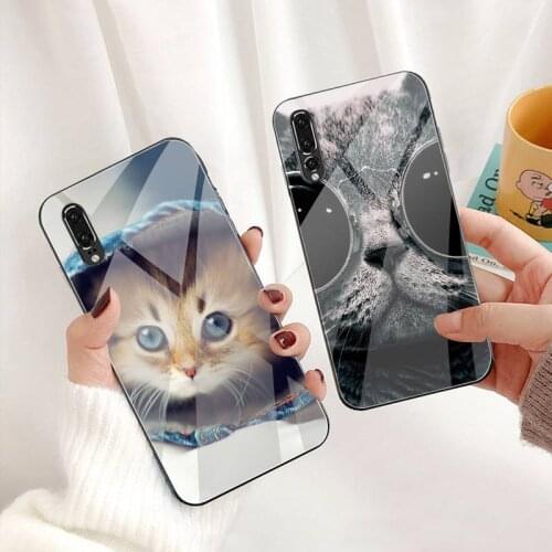 Cute animal cat Phone Case Tempered Glass For Huawei P30 P20 P10 lite honor 7A 8X 9 10 mate 20 Pro