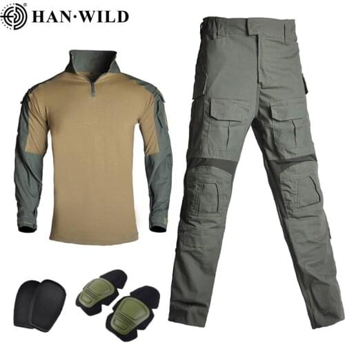 HAN WILD Tactical Suit G3 Combat Set Shirt & Pants with Free Knee Pads Update Version Camouflage Airsoft Military Army Uniform
