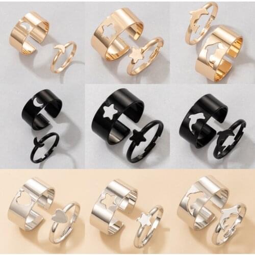 Juorest Trendy Gold Butterfly Rings for Women Men Moon Star Heart Couple Rings Set Friendship Engagement Wedding Open Rings 2021