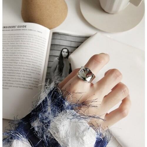 Minimalism Authentic S925 Sterling Silver Jewelry Smooth Glossy concave Wider Irregular Geometric Band ring high quality J456