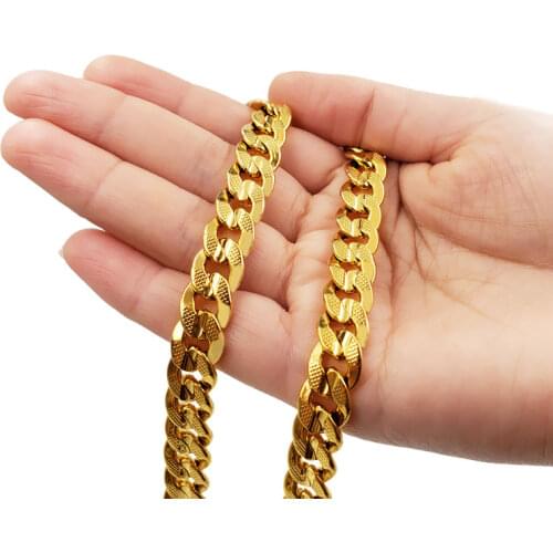 Mens Necklace 18 k Yellow Gold Filled Charms Link 24" Chain Fashion Jewelry