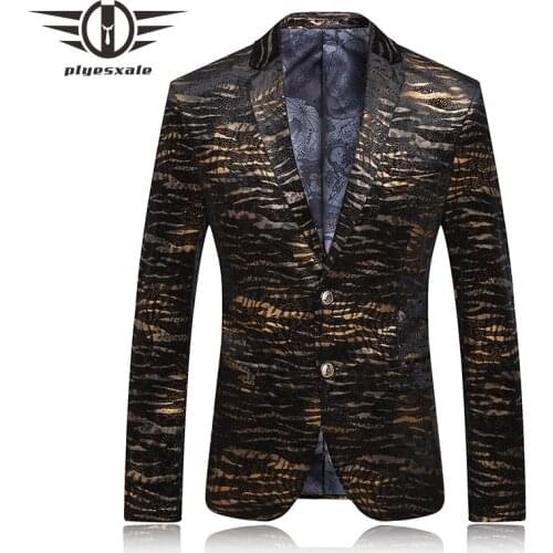 Plyesxale Blazer Men 2018 Brand Mens Leopard Print Blazer Casual Gold Blazers Stage Costumes For Singers Vintage Prom Suits Q62