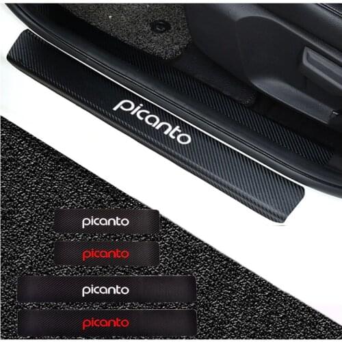 For Kia Picanto Door Threshold Plate Car Door Sill Step Plate Carbon Fiber Pu leather Car-Styling