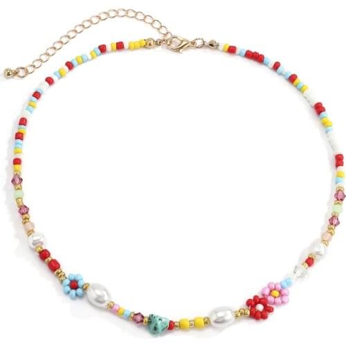 Daisy Flowers Bead Necklaces Bohemian Geometric Pearl Jewelry Wholesale 2021 Hot Charm Color Clavicle Chain Ethnic Accessories