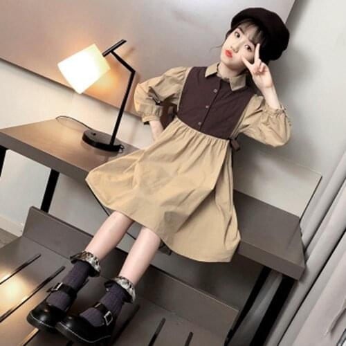 Teen Girls Long Sleeve Dress 12 13 14 Years Girls Patchwork Turn-down Collar Princess Dress Kids Cute Dresses For Girls Clothes