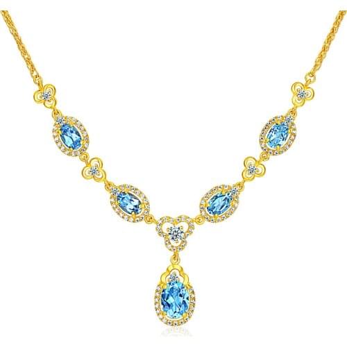 Real Topaz Gemstone Diamond Pendant for Women 18K Gold Wedding Party Fine Jewelry Gift Luxury Brand Stone Necklace