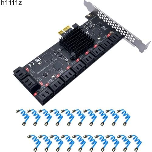 Chi a Mining Riser PCIe SATA Card 20 Port with 20 SATA Cable PCI Express 1X SATA 3.0 6Gb Adapter Card Support 20 SATA3.0 Devices