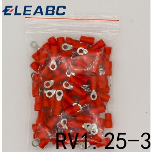 RV1.25-3 Red Ring Insulated Wire Connector Electrical Crimp Terminal RV1.25-3 Cable Wire Connector 100PCS RV1-3 RV