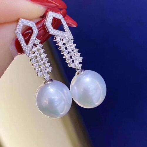 Pearls Pure 925 Sterling Silver 1202 Fine Jewelry Fresh Water White Pearl 9-10mm Dangle Earrings for Women Fine Pearl Earrings