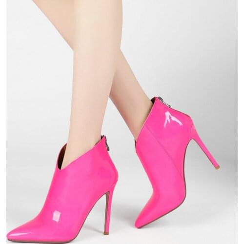Spring Autumn Sexy Super High Heels Fashion Pointed Toe Zipper Patent Leather Summer Single Shoes Concise Thin Heels Ankle Boots