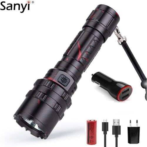 P50 LED Flashlight USB Rechargeable 26650 Torch 5 Modes Tactical Flashlights Waterproof Camping Light With Hand Lanyard