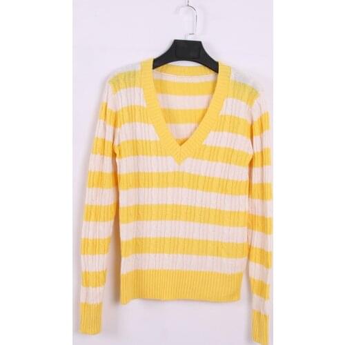 Yellow Sweaters for Women Striped Pullover V-Neck Long Sleeve Casual Streetwear Harajuku Japanese Korean Style Lady Clothing ins