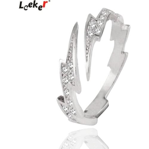 LEEKER Unique Lightning Open Rings For Women Rose Gold Silver Color Shiny Crystal Ring Adjustable Size Jewelry 460 LK8