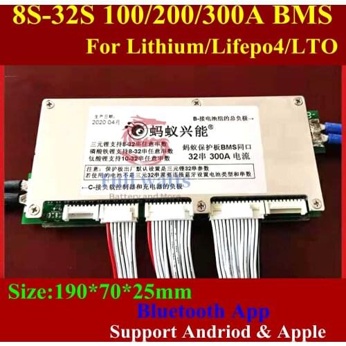 Smart 32S BMS 96V 72V 100A 200A 320A lithium Lipo lifepo4 LTO battery protection board with Bluetooth APP and Screen