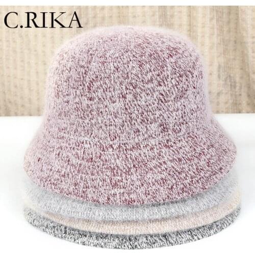 New Angora Rabbit Fur Bucket Hat Women Autumn Winter Fashion Solid Warm Fisherman Hat Bob Girl Outdoor Vacation Sun Hat Panama