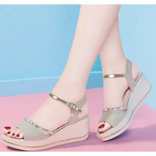 Women 2021 Summer Casual Open toe Muffin Slip on Platform Ladies Sandals Dress Party Peep Toe Female Sandals
