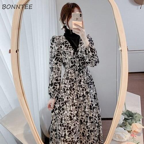 Dresses Women Turtleneck Patchwork Large Size Stylish Daily Comfortable Feminino Vestidos Elegant Plus Velvet Korean Style Chic