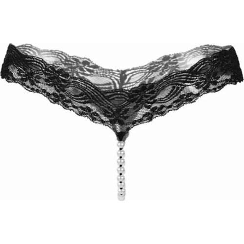 Women Pearl Sexy Thong Lace Massage G String Transparent Panties Ladies Underwear Temptation Tanga