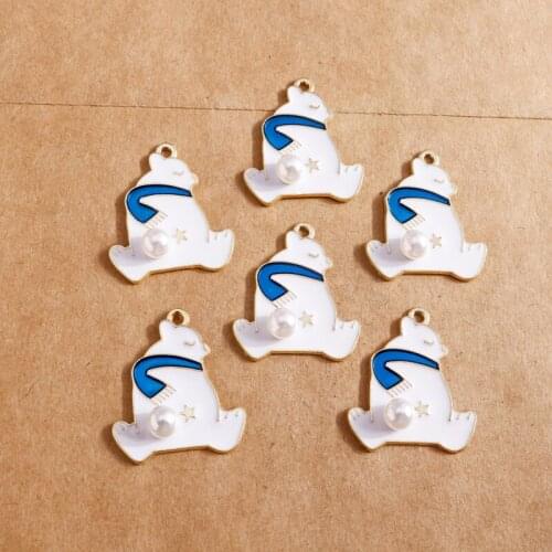 10pcs Pearl Enamel Star Polar bear Charms Animals Pendants DIY Handmade for Girls Gift Jewelry Making Accessories 23*29mm