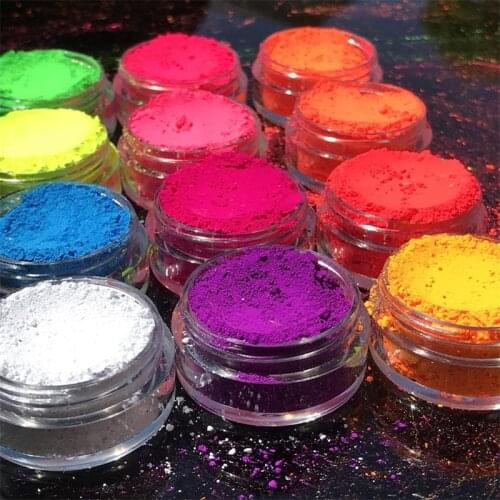 12 Boxes/Lot Neon Nail Powder Eyeshadow Dust Fluorenscence Effect Nail Glitter Pigment Chrome Dust DIY Nail Glitter Decoration