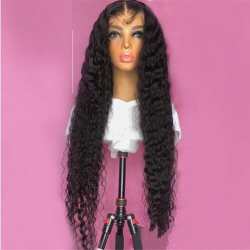 26 Inch Long Black Synthetic Lace Front Wig For Women With Babyhair Preplucked Glueless Heat Resistant Kinky Curly Middle Part
