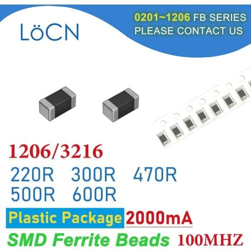 3000PCS 1206/3216 100MHZ 2A Plastic package SMD Ferrite Beads 220R 300R 470R 500R 600R Chip Inductor Multilayer 25