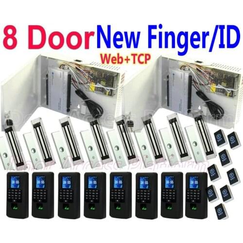 8 Door 2019 New Fingerprint+ID Card PSU Power kit+Access Controller pcb board Web IP Interface IP Control+Magnetic lock+Software