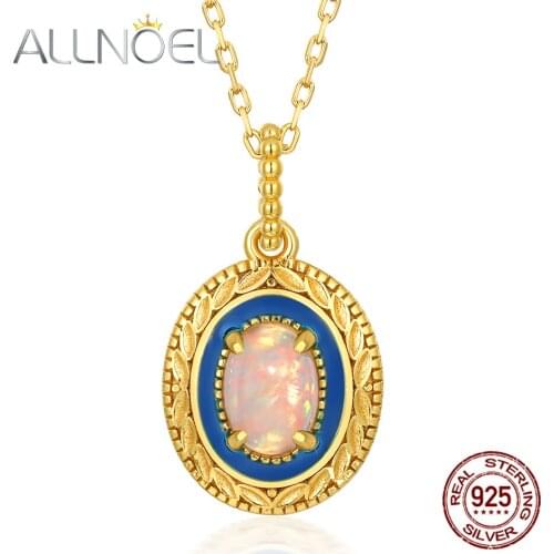 ALLNOEL 925 Sterling Silver Necklace For Women Handmade Opal Gemstone Necklace Real Gold Exquisite Dripping Luxury Jewelry New